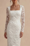 Kanten lange mouwen bloemen midi bodycon witte boho verlovingsjurk