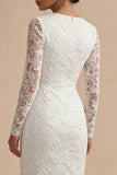 Kanten lange mouwen bloemen midi bodycon witte boho verlovingsjurk