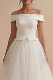 Witte lange off-shoulder A-lijn boho trouwjurk