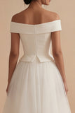 Witte lange off-shoulder A-lijn boho trouwjurk
