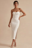 Witte strapless lange bodycon verlovingsjurk met split