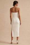 Witte strapless lange bodycon verlovingsjurk met split