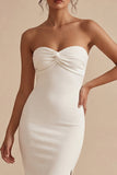 Witte strapless lange bodycon verlovingsjurk met split