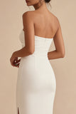 Witte strapless lange bodycon verlovingsjurk met split