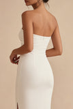 Witte strapless lange bodycon verlovingsjurk met split