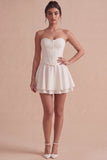 Strapless witte A-lijn korset Mini Jurk