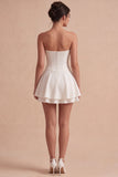 Strapless witte A-lijn korset Mini Jurk