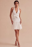 Halter Witte A-lijn Minijurk met strik