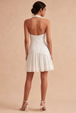 Halter Witte A-lijn Minijurk met strik