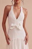 Halter Witte A-lijn Minijurk met strik