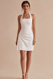 Halter Bodycon gerimpeld open rug Klein Wit Jurkje