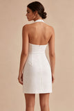 Halter Bodycon gerimpeld open rug Klein Wit Jurkje