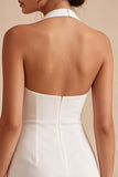 Halter Bodycon gerimpeld open rug Klein Wit Jurkje