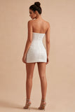Glinsterende strapless bodycon pailletten korset Kleine witte jurk