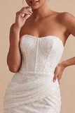 Glinsterende strapless bodycon pailletten korset Kleine witte jurk