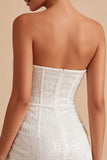 Glinsterende strapless bodycon pailletten korset Kleine witte jurk