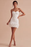 Sweetheart Bodycon Witte 3D Bloemen Minijurk