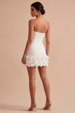 Sweetheart Bodycon Witte 3D Bloemen Minijurk