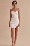 Strapless bodycon gerimpelde witte jurk met split