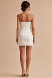 Strapless bodycon gerimpelde witte jurk met split