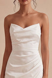 Strapless bodycon gerimpelde witte jurk met split