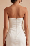 Strapless bodycon gerimpelde witte jurk met split