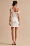 Bodycon Asymmetrische hals Kleine Witte Jurk met gerimpelde hals