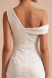 Bodycon Asymmetrische hals Kleine Witte Jurk met gerimpelde hals