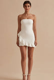 Strapless bodycon met gerimpelde witte jurkjes