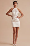 Witte halter Bodycon gerimpelde Keyhole Minijurk