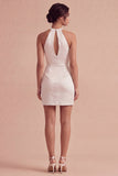 Witte halter Bodycon gerimpelde Keyhole Minijurk