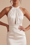 Witte halter Bodycon gerimpelde Keyhole Minijurk