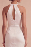 Witte halter Bodycon gerimpelde Keyhole Minijurk