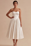 Witte Sweetheart A Line Corset Satijn Midi jurk