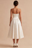 Witte Sweetheart A Line Corset Satijn Midi jurk