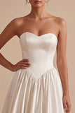 Witte Sweetheart A Line Corset Satijn Midi jurk