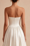 Witte Sweetheart A Line Corset Satijn Midi jurk