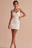 Bodycon witte spaghettibandjes minijurk met uitsnede