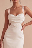 Bodycon witte spaghettibandjes minijurk met uitsnede