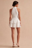 A Line paillettenhalter witte gelaagde ruches minijurk