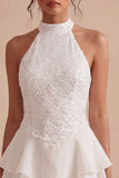 A Line paillettenhalter witte gelaagde ruches minijurk