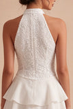 A Line paillettenhalter witte gelaagde ruches minijurk
