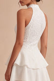 A Line paillettenhalter witte gelaagde ruches minijurk