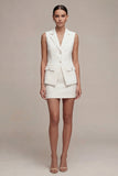 Witte korte 2-delige notched revers slim fit enkelvoudige zakelijke jurk