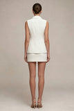 Witte korte 2-delige notched revers slim fit enkelvoudige zakelijke jurk
