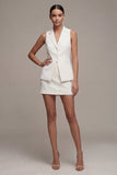 2-delige genotched revers slim fit witte korte enkelrijige zakenjurk