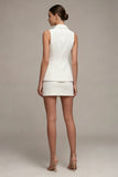 2-delige genotched revers slim fit witte korte enkelrijige zakenjurk