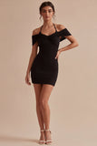Cold Shoulder Bodycon satijn Klein Zwart Jurkje