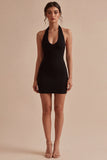 Eenvoudige halter Bodycon satijnen Kleine Zwarte Jurk