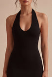 Eenvoudige halter Bodycon satijnen Kleine Zwarte Jurk